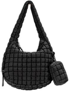 Nylon Hobo Shoulder Bag With Zipper Pocket, Nylon Crossbody Hobo Bag With Zipper Closure, Trendy Nylon Hobo Crossbody Bag, Functional Nylon Quilted Bag, Quilted Nylon Bag For Daily Use, Nylon Rectangular Hobo Bag With Removable Pouch, Nylon Shoulder Bag With Zipper Closure, Large Capacity Nylon Crossbody Hobo Bag, Trendy Quilted Nylon Bag