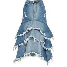 Upcycle Jeans Skirt, Skirts Tiered, Tiered Denim Skirt, Ruffle Denim Skirt, Jean Refashion, Denim Ruffle Skirt, Knee Length Denim Skirt, Denim Skirts Knee Length, Skirt Tiered