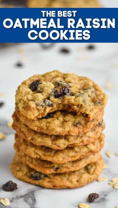 oatmeal raisin cookies stacked on top of each other with the words, the best oatmeal raisin cookies