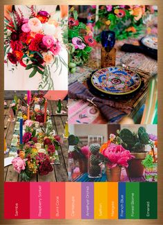 a collage of photos with different flowers and plants on them, including an assortment of colors