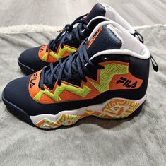 Size 9, Navy Blue With Orange And Lime Green Basketball Shoes They Are Brand New Never Worn With Tags No Box Green Basketball Shoes, Shoes Fila, Fila Shoes, Kill Bill, Navy Color, Shoe Game, Basketball Shoes, Blue Orange, Lime Green