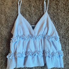 Medium Light Blue Top From Ijusthavetohaveit. Adjustable Straps. Never Worn, In Perfect Condition Vacation Blue Ruffled Tank Top, Light Blue Top, Blue Top, Adjustable Straps, Color Blue, Light Blue, Womens Tops, Crop Tops, Women Shopping