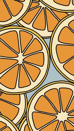 an orange sliced in half on a blue and white background with the center cut off