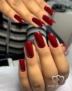 Short Dark Red Acrylic Nails, Maroon Square Acrylic Nails, Deep Red Square Nails, Wine Red Square Nails, Super Square Acrylic Nails, Red Nail Square, Red Short Square Acrylic Nails, Burgundy Square Acrylic Nails, Short Dark Red Nails With Design