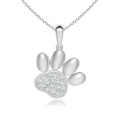 Featuring an adorable dog paw print design, this diamond pendant is crafted in 14k white gold. The scintillating diamonds are encrusted in a pava setting on the lustrous paw and look exquisite. Held gracefully from a single bale, this stylish diamond paw print pendant is worth flaunting. Paw Print Pendant, Paw Print Design, Dog Paw Print, Dog Paw, Diamond Pendant Necklace, Diamond Pendant, Paw Print, Colored Diamonds, Natural Diamonds