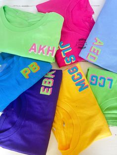 This bright summer monogram shirt is perfect for a fun beach trip! This personalized embroidered monogram tshirt is perfect for a beach vacation or weekend at the lake! The colors can be customized to your liking. Personalized with 2 or 3 Initials in First, middle, last order. We can do a name up to 8 letters.  Include in note to seller:  *Name written out in first, middle, last order.  **Thread colors for the top and bottom thread.  Shirt color  Shirt colors in 1st pic (starting with the yellow Monogram Tshirt, Lime Green Shirts, Summer Monogram, Monogram Shirt, Girls Vacation, Fun Beach, Monogram Shirts, Embroidered Monogram, Thread Colors