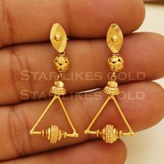 18kt yellow gold handmade earrings jewelry from India. Brand- StarLikesGoldIndia Metal- yellow gold real gold. Metal purity- 18 Karat. Weight- 4.06 grams approx. Max Length - 3.8 centimeter approx. Max Width-  1.6 centimeter approx. Condition- excellent brand new the earrings come with normal backs if you real gold screw please contact. Please feel free to ask if you have any query. a 20% restocking fees will be deducted for cancellation or returns Conditions of return Buyer is responsible for r Simple Design 14k Gold Earrings, Gold 14k Elegant Earrings, Traditional Gold Diamond Cut Earrings, Gold Danglers With Elegant Design For Gift, Yellow Gold Plated Dangle Danglers, Hallmarked Yellow Gold Round Danglers, Yellow Gold Pierced Danglers For Gift, Gold Dangle Earrings, Gold Earring