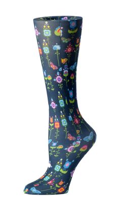 "A cute and therapeutic compression sock for those on the go! Knee Length, Closed Toe Fits Women's Shoe Sizes 5-11 Fits Calf Circumference up to 17\", Wide Calf up to 22\" 8-15 or 10-18 mm/Hg Graduated Compression 95% Nylon, 5% Spandex, Latex Free They feel good and are fashionable and fun!" Knee-high Socks For Spring Stocking Stuffer, Stretch Knee-high Socks For Spring, Comfortable Knee-high Socks For Spring, Spring Elastic Footless Socks, Nurse Compression Socks, Traditional Socks, Parker Outfit, Baby Panda Bears, Pink Monkeys