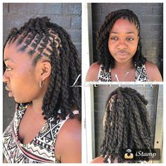 Braid Back Loc Styles, Loc Flat Twists, Medium Long Loc Styles, Retwist Styles For Locs Women, Lox Styles For Women Long, Braid Out Locs Styles, Loc Side Styles, Locs Rope Twist Styles, Short 2 Strand Twist Loc Styles