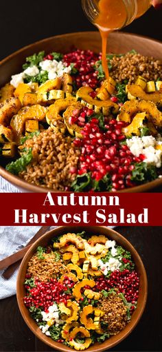 an autumn harvest salad with oranges, cranberries and pomegranate