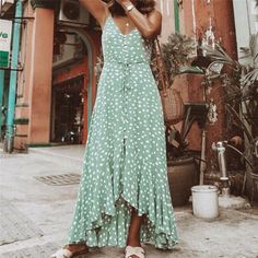 Fashion Polka Dot Dress Women Sleeveless Loose Sundress Casual Maxi Dresses for Women Party Clothes Woman Dress Bohemian Dress Áo Blu, Ruffle Long Dress, Textil Design, Girls Maxi Dresses, Polka Dot Maxi Dresses, Beach Maxi Dress, Maxi Robes, Style Maxi Dress, Boho Maxi Dress