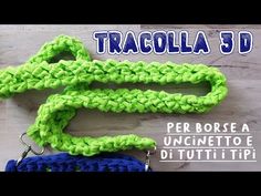 a green and blue crochet leash with the name tracola 3d on it