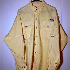 Columbia Men’s Bahama || Long Sl Fishing Shirt Upf 30 Vented Sz L Nwt Yellow In Color! No Stains, Great Quality, Make An Offer (: Long Sleeve Camp Shirt With Pockets For Outdoor, Casual Fishing Shirt With Pockets, Columbia Shirt, Striped Short Sleeve Shirt, Button Up Shirt Mens, Orange Shirt, Long Sleeve Plaid Shirt, Cotton Long Sleeve Shirt, Pullover Shirt