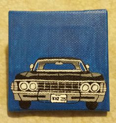 a painting of a black car on a blue background with the name mr 25 printed on it