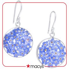 in stock Blue Round Jewelry For Spring, Blue Round Spring Jewelry, Light Blue Jewelry For Spring Gift, Elegant Blue Pressed Flower Earrings, Round Blue Jewelry For Spring, Blue Pressed Flowers Drop Earrings, Elegant Blue Birth Flower Earrings, Blue Flower Earrings With Birth Flower Detail, Blue Round Flower Earrings In Sterling Silver