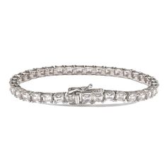 Stunning, timeless and classy assher cut tennis bracelet. This brilliant tennis bracelet is filled with rich, high quality white asscher-cut cubic zirconia gemstones, hand set in the trendiest, yet classy, prong setting. Each stone is set in Suzy Levian's signature high polished 925 sterling silver. Every single bracelet is man made, making it a unique masterpiece. Surprise someone special in your life with this luxurious tennis bracelet. Suzy Levian guarantees the use of only high quality and t Gemstone Brooch, Single Bracelet, Cubic Zirconia Bracelet, Cubic Zirconia Necklace, Cubic Zirconia Jewelry, Jewelry Rings Diamond, Cubic Zirconia Earrings, Zirconia Earrings, Gemstone Necklace Pendant