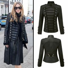 Genuine Leather Jacket Lambskin ... Military Style Jacket Womens, Military Color, Stylish Blazer, Womens Coats, Military Style Jackets, Our Values, Olivia Palermo, Genuine Leather Jackets, Vest Outfits