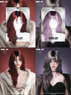 the hair styles are shown in four different colors