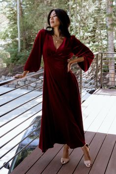 Burgundy Velvet Dress, Wedding Guest Outfit Fall, Sleeved Velvet Dress, Volume Sleeves, Velvet Dress Long, Velvet Bridesmaid Dresses, Baltic Born, Velvet Maxi, Velvet Maxi Dress