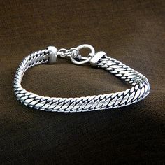 Sterling silver braided bracelet, 'Links of Power' - Sterling Silver Chain Bracelet Silver Braided Bracelet, Mens Sterling Silver Bracelets, Gold And Silver Bracelets, Silver Ring Designs, Silver Rings With Stones, Trendy Bracelets, Mens Bracelet Silver, Sterling Silver Bangle Bracelets, Mens Gold Bracelets