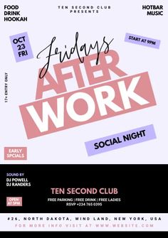 the flyer for friday's after work social night