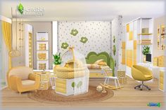 a baby's room is decorated in yellow and green