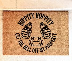 a door mat with the words happy hoppity and two froggies on it