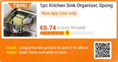 an ad for temu's kitchen sink organizer sponges, with the text new app user only