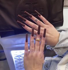 Dark Brown Square Nails, Brown Long Nails, Euphoria Nails, Nail Practice, Brown Acrylic Nails, Glitter Nails Acrylic, Red Acrylic Nails, Swarovski Nails, Glow Nails