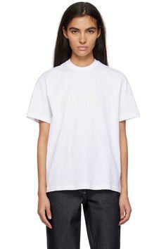 SUNNEI: SSENSE Exclusive White T-Shirt | SSENSE Sporty Relaxed Fit T-shirt With Embroidered Logo, Crew Neck T-shirt With Embroidered Logo For Streetwear, White Crew Neck T-shirt With Embroidered Logo, Graphic Tee With Embroidered Logo, Sporty T-shirt With Embroidered Logo, Relaxed Fit, Sporty Crew Neck T-shirt With Embroidered Logo, Crew Neck Graphic Tee With Embroidered Logo, Embroidered Logo Graphic Tee With Crew Neck, Graphic Tee With Embroidered Logo And Crew Neck