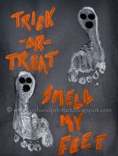 a chalk drawing of two halloween characters with the words trick or treat smell my feet