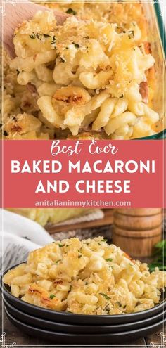 baked macaroni and cheese with the title above it