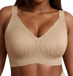 PRICES MAY VARY. Wireless Bra With Support And Lift：Xcutting uses a W-shaped soft support structure to lift and prevent sagging breasts, providing optimal support for the breasts for a more youthful look. Full back coverage and wide side panels for smoothing and support to prevent no bulges on the sides or the back. Unique Design Bra No Underwire：The seamless bras with lace floral print design for women have fully adjustable shoulder straps and back buckles, which allow you to adjust the bra to Seamless Bras, Dance Bras, Lace Bras, Chicken Meat, Sleep Bra, Coverage Bras, Support Structure, Floral Print Design, Yoga Sports Bra