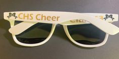 These personalized white sunglasses are done in permanent Vinyl on both sides and are great for Team Gifts, Events, Parties Favors  In the personalized box let me know wording, font and color of decal  *All sales are final due to being personalized* Mini Makeup Bag, Cheer Gifts, White Sunglasses, Cheer Team, Mini Makeup, Dance Teams, Team Gifts, Sports Teams, Permanent Vinyl