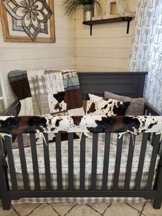 Neutral Crib Bedding- Farm House Check and Cow Minky Collection - DBC Baby Bedding Co Western Crib Bedding, Western Baby Bedding, Western Crib, Neutral Crib, Crib Bedding Boy, Farmhouse Nursery, Rail Guard, Boys Crib, Stylish Nursery