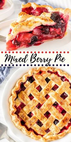 mixed berry pie with text overlay