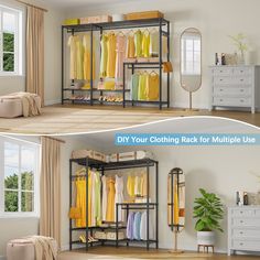 two pictures of the same closet in different rooms