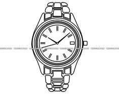 a black and white drawing of a watch