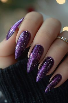 50 Beautiful Purple Nail Art Inspirations for 2024 - ACRYLICNAILDESIGNS Nail Ideas Black And Purple, Dark Purple Sparkle Nails, Deep Purple Nails Acrylic, Dark Purple Acrylic Nails Design, Nails Purple Dark, Eggplant Nails, Black And Purple Nails, Dark Purple Nails, Purple Glitter Nails