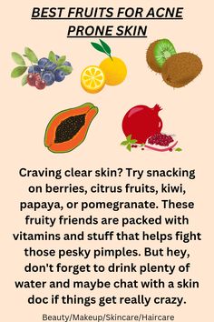 Certain fruits like berries, citrus, kiwi, papaya, and pomegranate can help fight acne due to their vitamin content. However, for persistent issues, consult a dermatologist.
best fruits for acne, fruits for clear skin, acne-fighting foods, fruits and acne, skin-friendly fruits
#bestfruitsforacne #clearercomplexion #acneskincare #fruitskincare #skinhealth #eatyourwaytoclearskin #naturalacnetreatment #skinfriendlyfoods #acnefighter #healthyglow Black Glamour, Healthy Lifestyle Food, Acne Care, Best Fruits, Skin Food