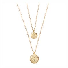 Simple And Sophisticated, This Double Coin Necklace Is Delicately Crafted With Two Gold Plated Coin Pendants Along A Fine Double Layered Chain. Elevate Your Everyday Edit With This Stunning Piece. Dimension: 2cm And 1.5cm Coin Pendants, 48cm And 40cm Layered Chains Color Gold Material Gold Plated Steel And Alloy 5 Star Rated Seller Packaged With Care & Fast Shipping Offers Welcome! Bundle & Save! {10% Off On 3 Items Or More! Free Shipping On $50 Or More!} Happy Poshing Layered Coin Necklace, Layered Chain, Gold Bead Necklace, Layered Chains, Gold Tone Necklace, Necklace Online, Coin Necklace, Shell Necklaces, Coin Pendant