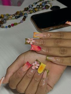 Nature Themed Nails, Earthy Nails, Types Of Nails Shapes, Different Types Of Nails, 3d Nail Designs, Themed Nails, Glamour Nails, Short Square Acrylic Nails, Long Acrylic Nails Coffin