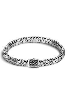 A single station adds subtle detail to a signature chain bracelet, hand woven from sterling silver. 7 1/4" length; 3/8" width Push-clasp closure Handcrafted Sterling silver Imported Classic Formal Braided Bracelet, Classic Sterling Silver Bracelet With Solid Link, Classic Braided Bracelet With Sterling Silver Clasp For Gift, Classic Braided Bracelet With Sterling Silver Clasp, Classic Sterling Silver Box Chain Bracelet, Classic Sterling Silver Bracelet With Box Clasp, Classic Round Sterling Silver Bracelet With Box Clasp, Classic Sterling Silver Braided Bracelet With Engraving, Classic Round Chain Bracelet With Box Clasp