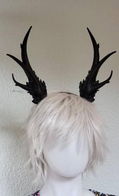 "This listing is for a translucent or a solid black set of antlers, attached to a plane .5 inch black or white headband. You may select attached to headband or unattached style if you plan to use a different band or add lights, the bases are covered please convo for direction on how to create openings in the base if you plan to add lights. Ultra Light Weight 3D printed Fantacy Crystal Ice or branch antlers attached to headband. Measure about 9\" long. Base is about 1.5\" wide. If you wish to rec Black Fantasy Costume Accessories With Ears, Gothic Ears Costume Accessories For Cosplay, Fantasy Black Costume Accessories With Ears, Gothic Costume Accessories With Ears For Cosplay, Gothic Horned Costume Hat For Cosplay, Horned Fantasy Costume Accessories For Cosplay, Horned Headpiece For Halloween Cosplay, Horned Fantasy Headpiece For Cosplay, Horned Costume Hats And Headpieces For Halloween