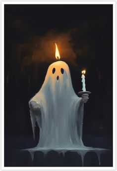 a ghost holding a lit candle in its mouth