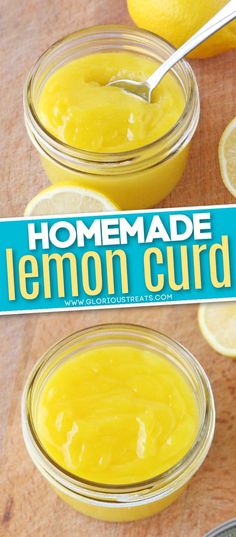 homemade lemon curd in small glass jars with spoons