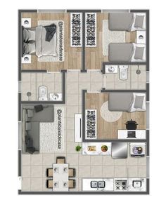 the floor plan for a small apartment with two bedroom and living room, dining area