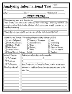 an informational text worksheet to help students understand what they are reading in the text