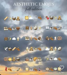 the cover of aesthetic emojis fall edition is shown with clouds in the background