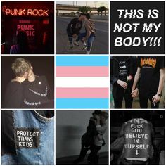 a collage of photos with words and pictures on them that say punk rock, this is not my body